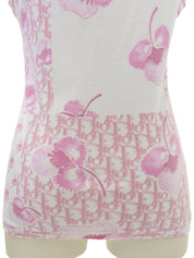 Flower Trotter Pattern Sleeveless Top in Pink/White