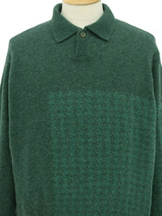 Green wool houndstooth pattern long sleeve knit top