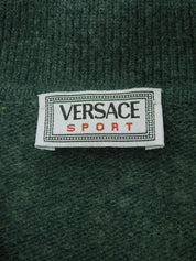 Green wool houndstooth pattern long sleeve knit top