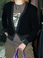 Two-tone wool cardigan in black/gray