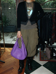 Two-tone wool cardigan in black/gray