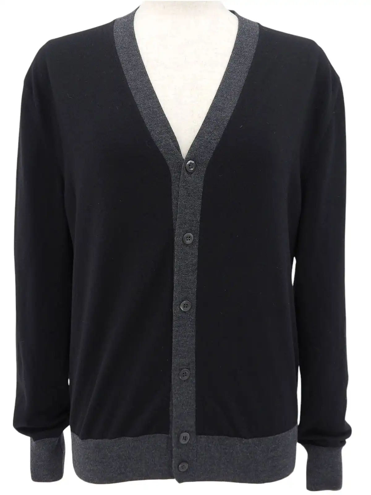 Two-tone wool cardigan in black/gray