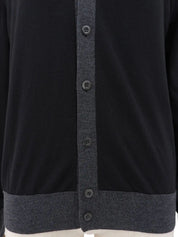Two-tone wool cardigan in black/gray
