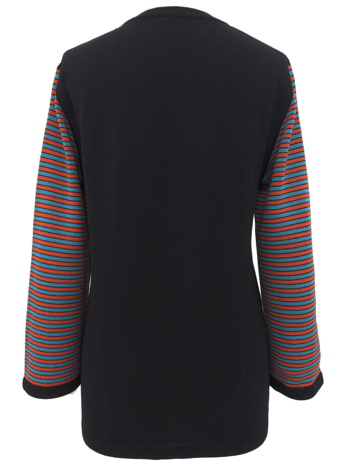 ウールロゴボタンボーダースリーブカーディガン ブラック/マルチ