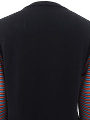 ウールロゴボタンボーダースリーブカーディガン ブラック/マルチ