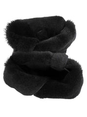 Black sheepskin logo buckle wedge sole boots