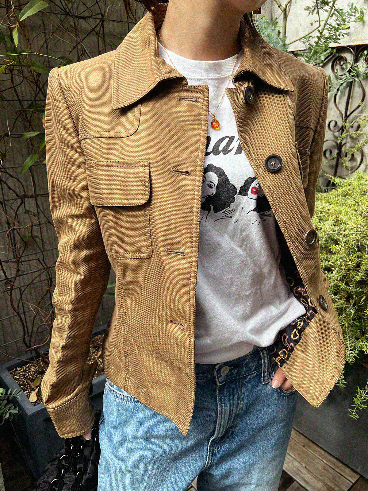 バンブーベルトロゴボタンジャケット　オーカー