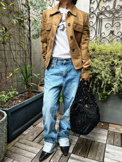 バンブーベルトロゴボタンジャケット　オーカー