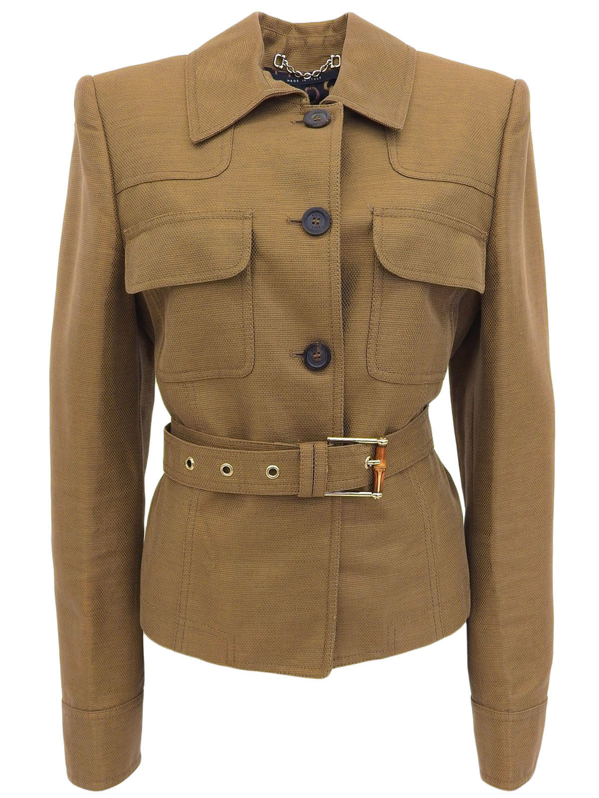 Bamboo Belt Logo Button Jacket in Ocher