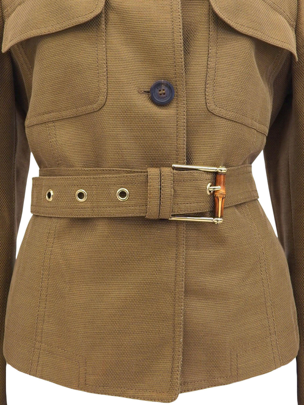 Bamboo Belt Logo Button Jacket in Ocher