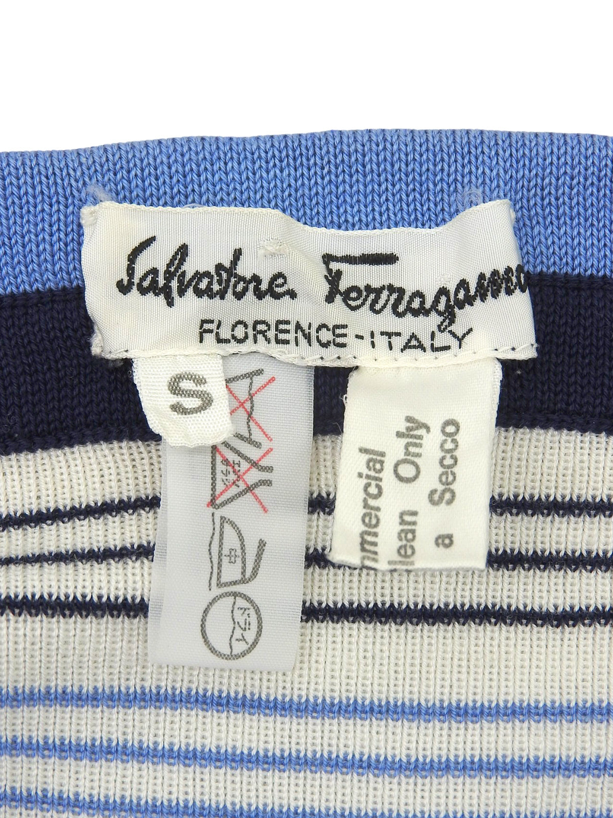 ボーダーパターンニット半袖トップス ホワイト/ブルー