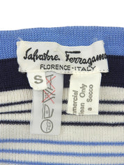 ボーダーパターンニット半袖トップス ホワイト/ブルー