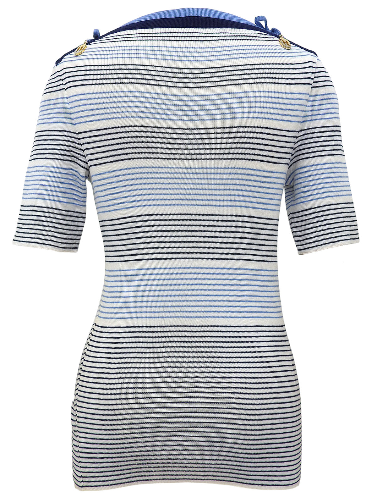 白色/蓝色条纹针织短袖上衣