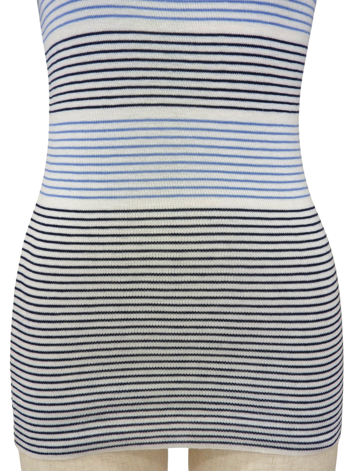 白色/蓝色条纹针织短袖上衣