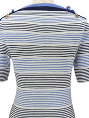 白色/蓝色条纹针织短袖上衣