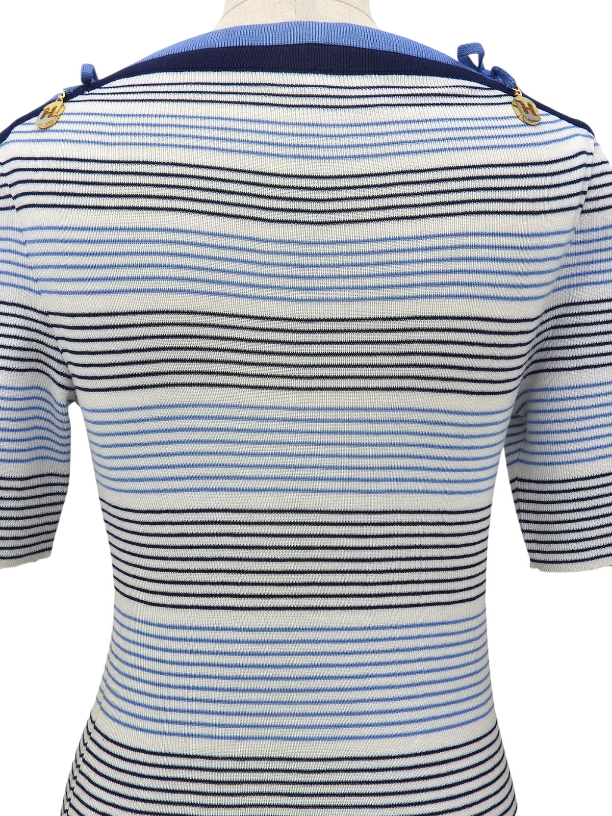 白色/蓝色条纹针织短袖上衣