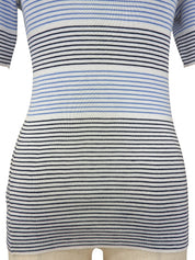 ボーダーパターンニット半袖トップス ホワイト/ブルー