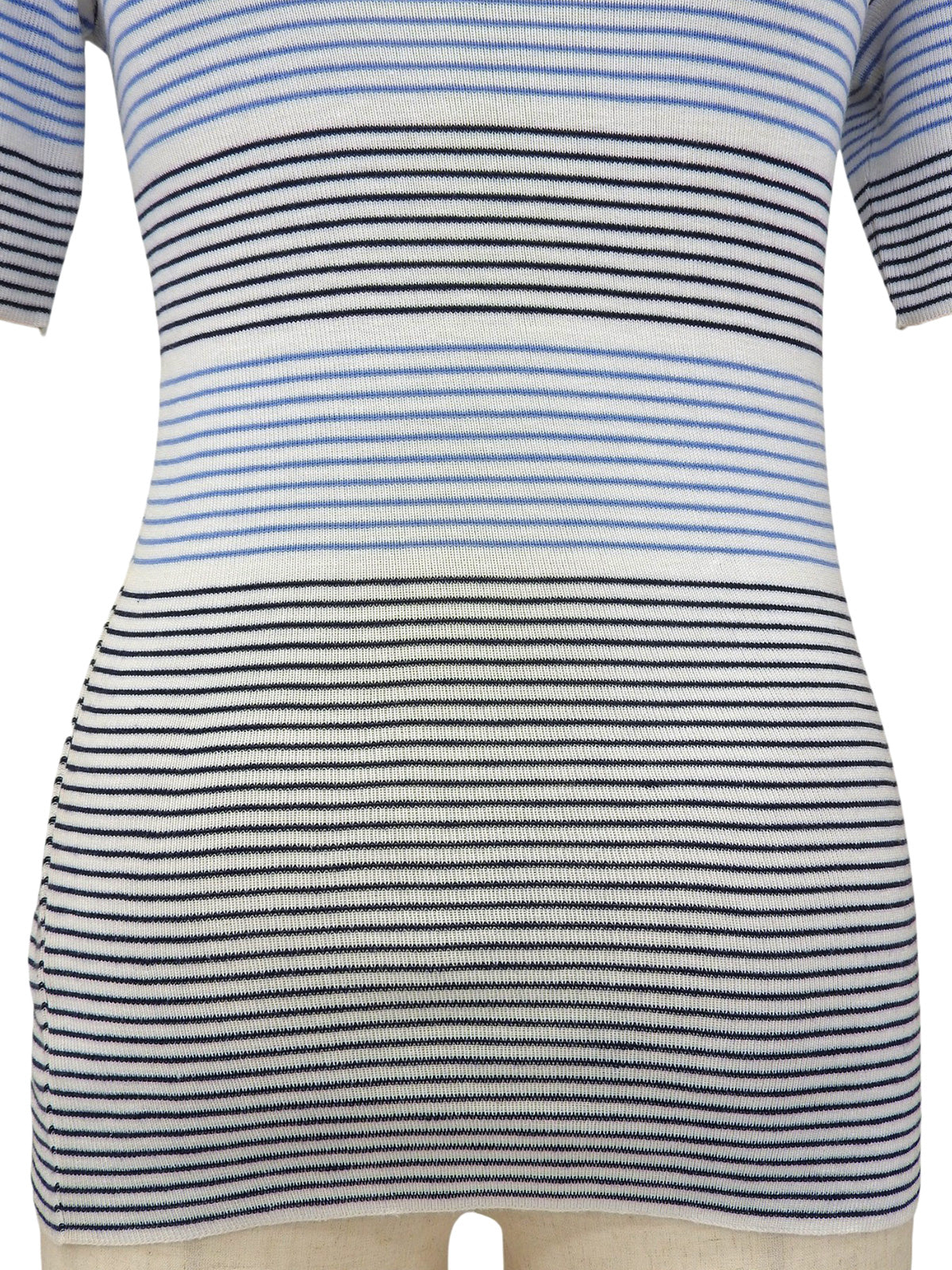 白色/蓝色条纹针织短袖上衣