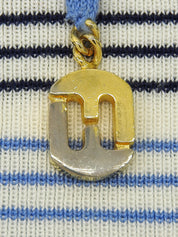 ボーダーパターンニット半袖トップス ホワイト/ブルー