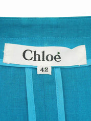 ノーカラー半袖セットアップ ターコイズブルー