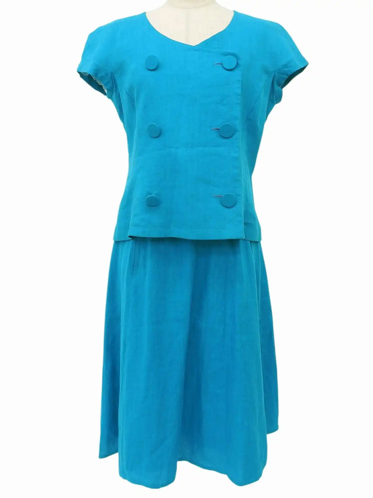 No-collar half-sleeve set up in turquoise blue