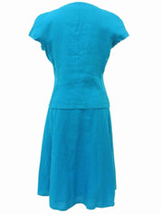 ノーカラー半袖セットアップ ターコイズブルー