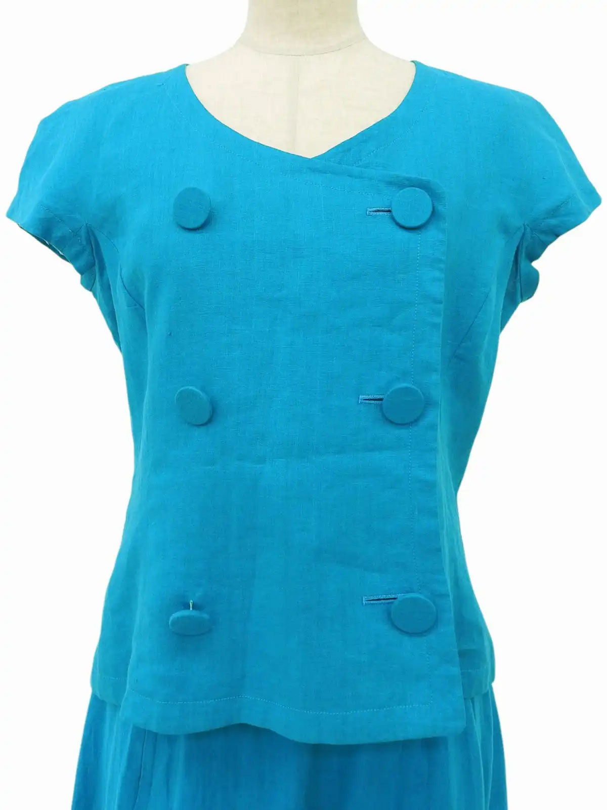 No-collar half-sleeve set up in turquoise blue