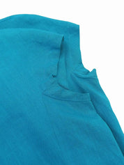 ノーカラー半袖セットアップ ターコイズブルー