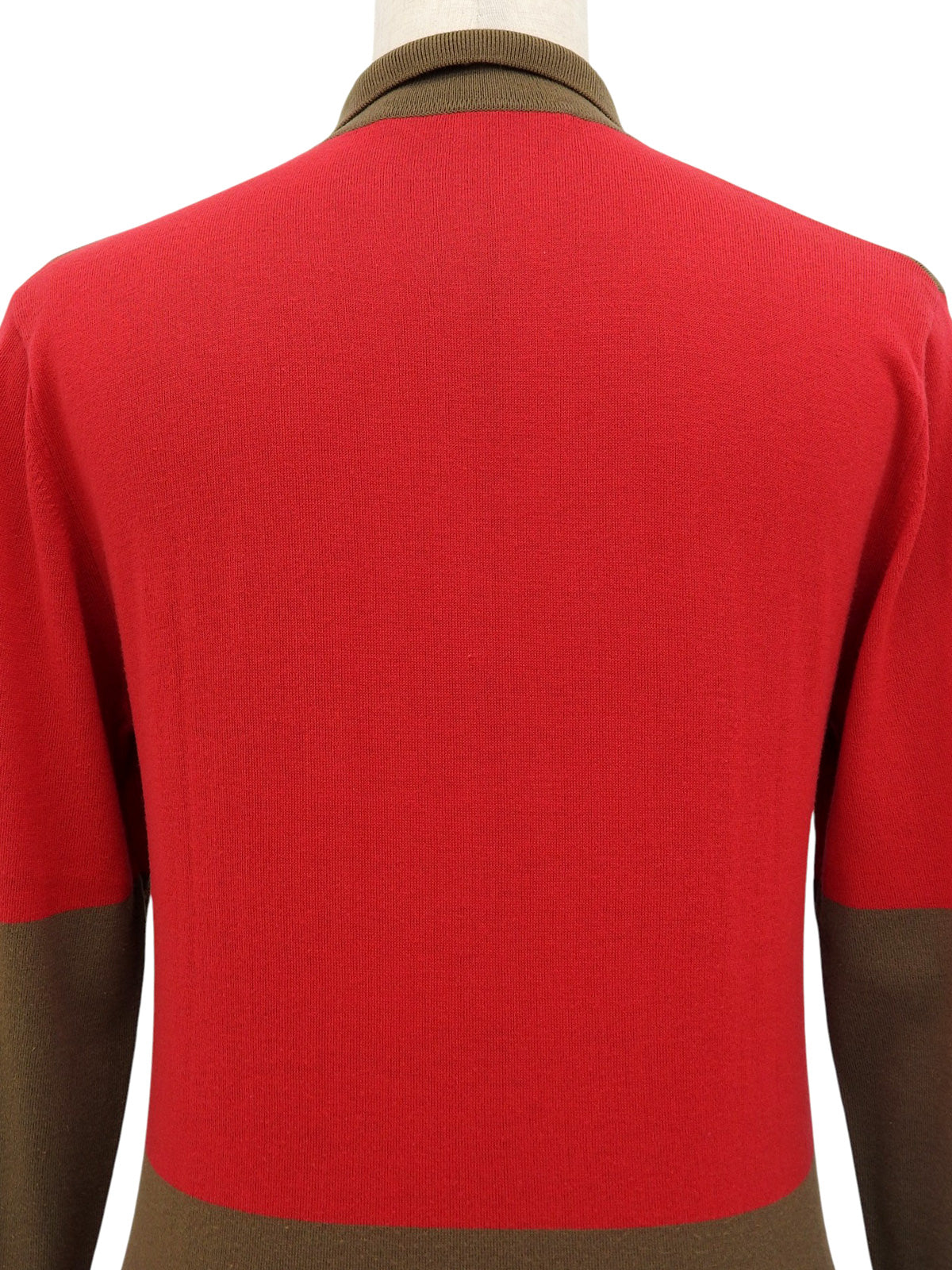 バイカラーロゴ刺繍長袖ポロシャツ ブラウン/レッド