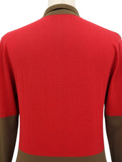 バイカラーロゴ刺繍長袖ポロシャツ ブラウン/レッド