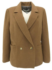Wool logo button double-breasted jacket in camel
