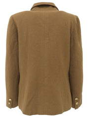 Wool logo button double-breasted jacket in camel