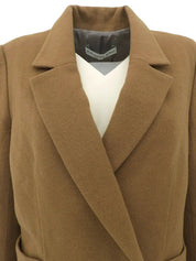 Wool logo button double-breasted jacket in camel