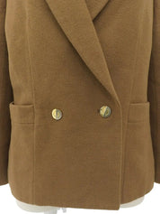Wool logo button double-breasted jacket in camel