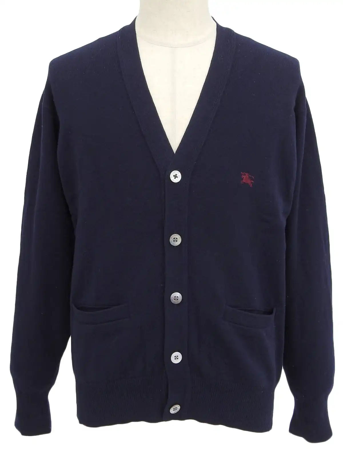 Navy wool logo button cardigan