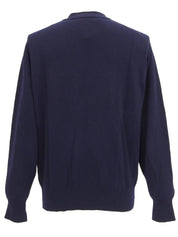 Navy wool logo button cardigan