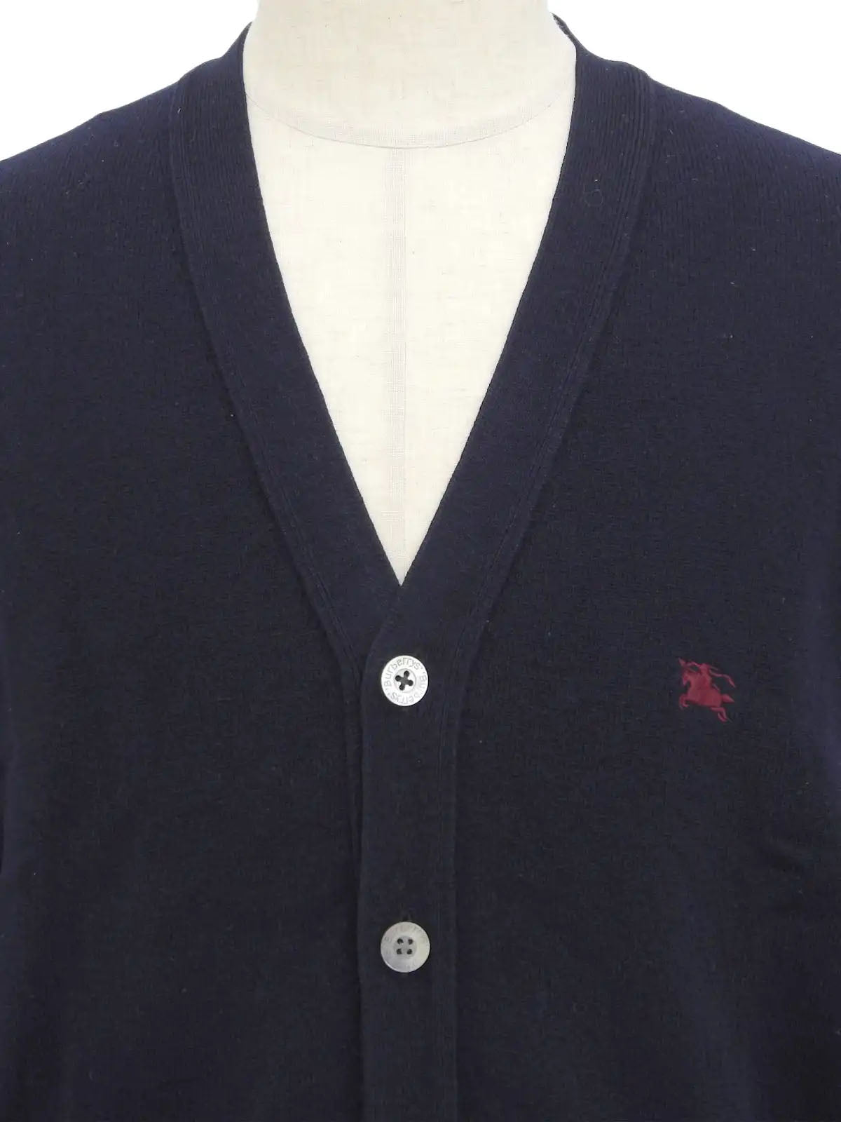 Navy wool logo button cardigan