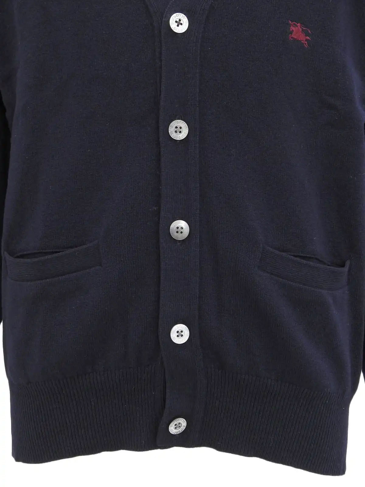 Navy wool logo button cardigan