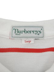 Border pattern logo embroidered polo shirt in white/navy/red