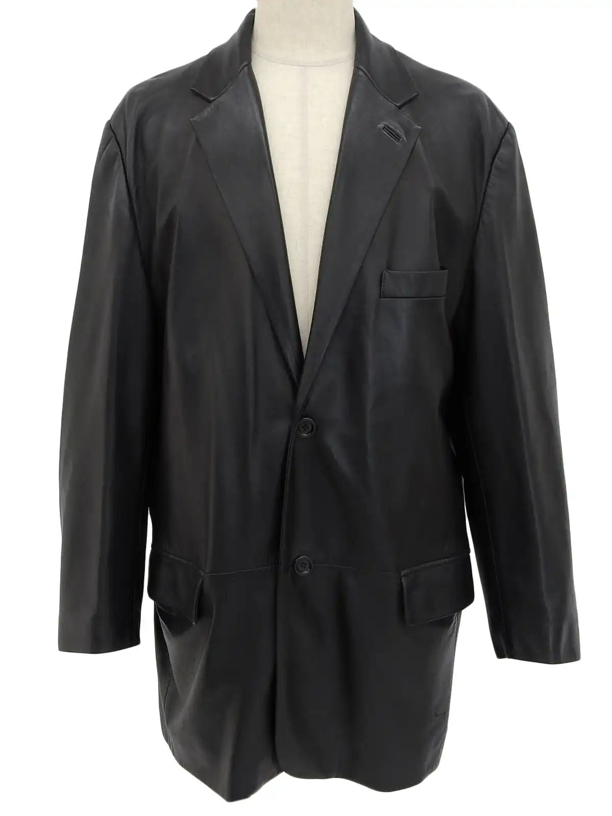 Leather logo button jacket in black