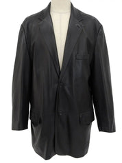 Leather logo button jacket in black