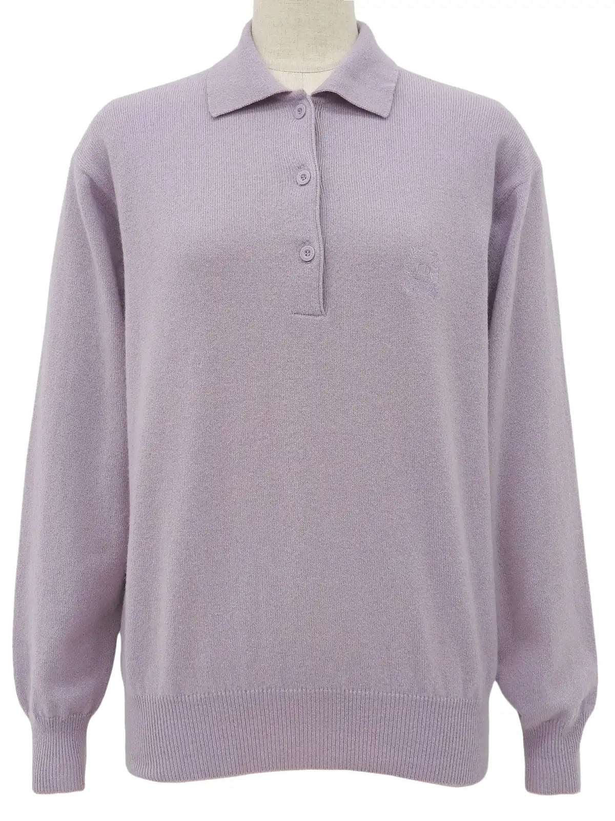 Logo Embroidered Long Sleeve Polo Shirt in Lavender