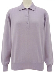 Logo Embroidered Long Sleeve Polo Shirt in Lavender