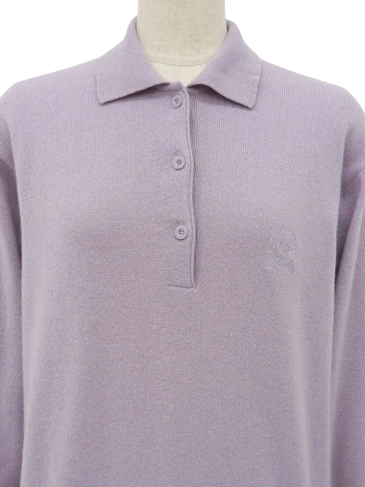 Logo Embroidered Long Sleeve Polo Shirt in Lavender