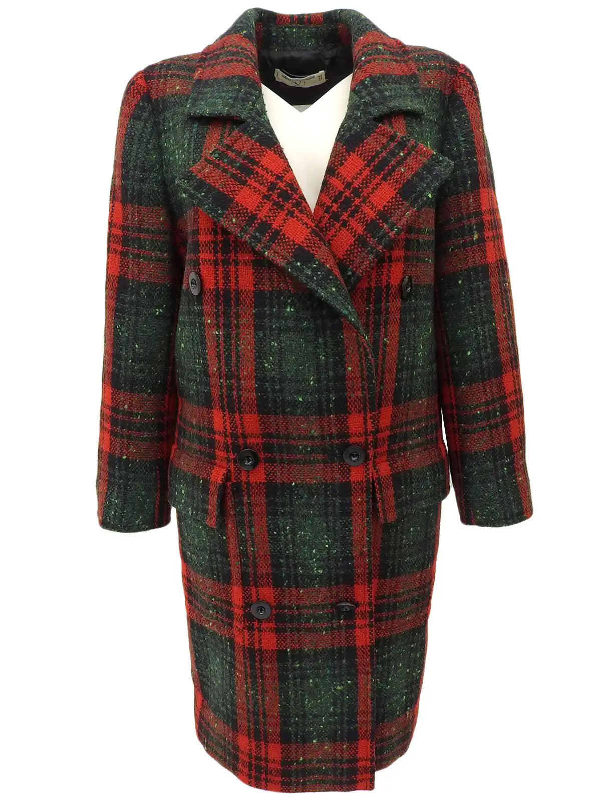 チェックパターンウールコート　レッド／グリーン