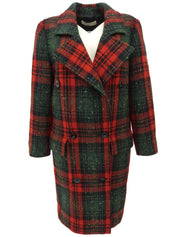 チェックパターンウールコート　レッド／グリーン