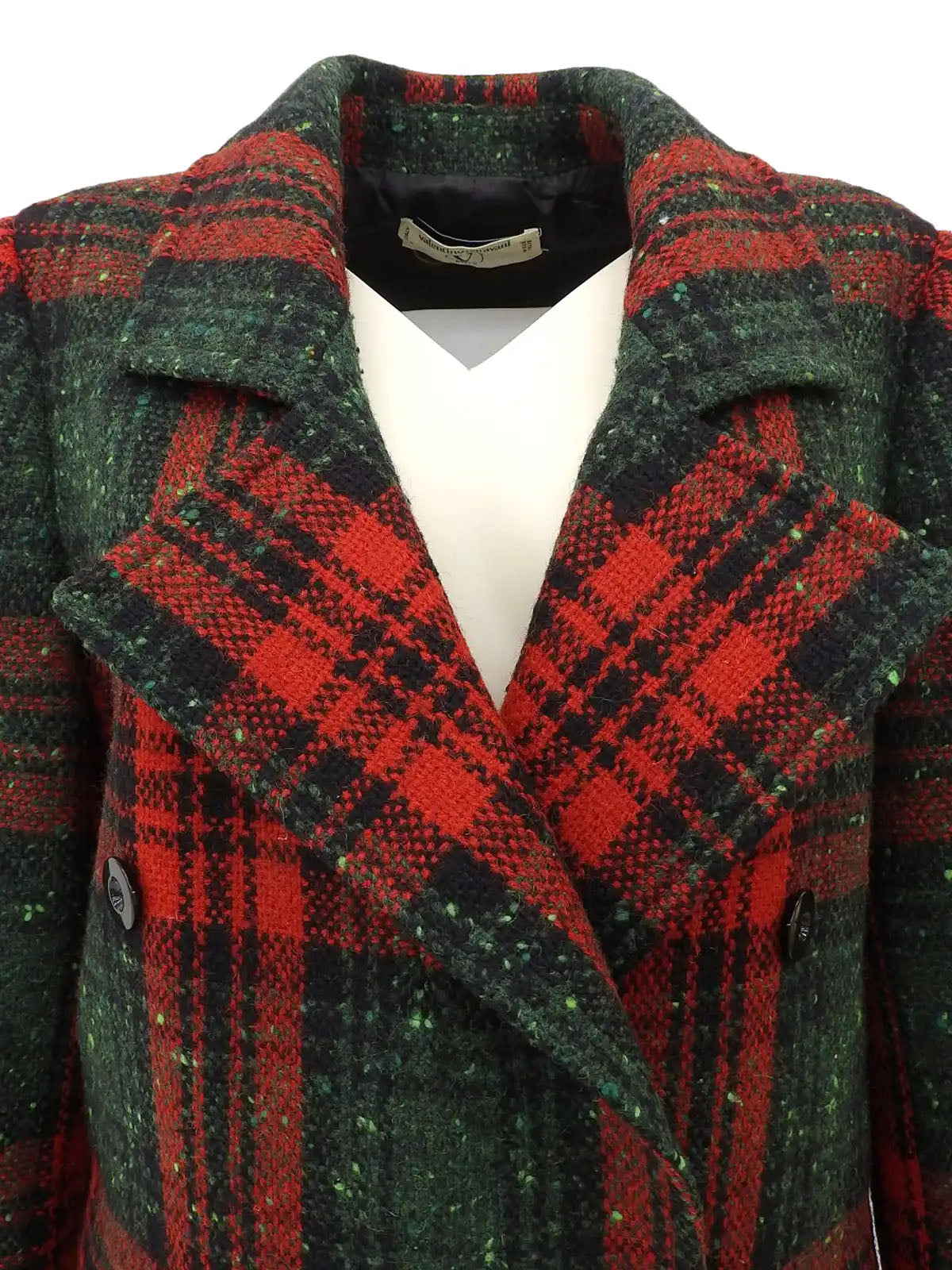 チェックパターンウールコート　レッド／グリーン