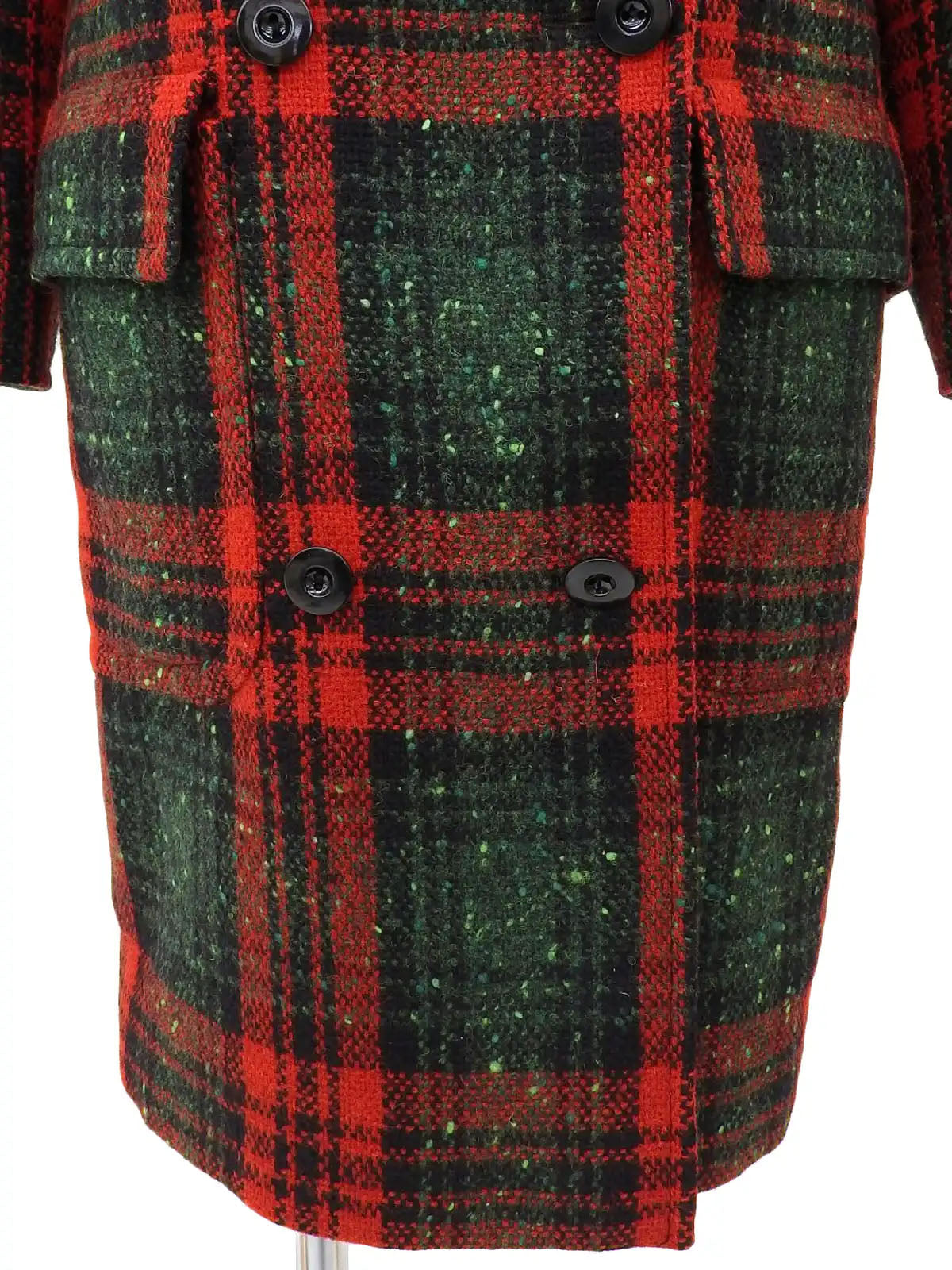 チェックパターンウールコート　レッド／グリーン
