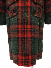 チェックパターンウールコート　レッド／グリーン