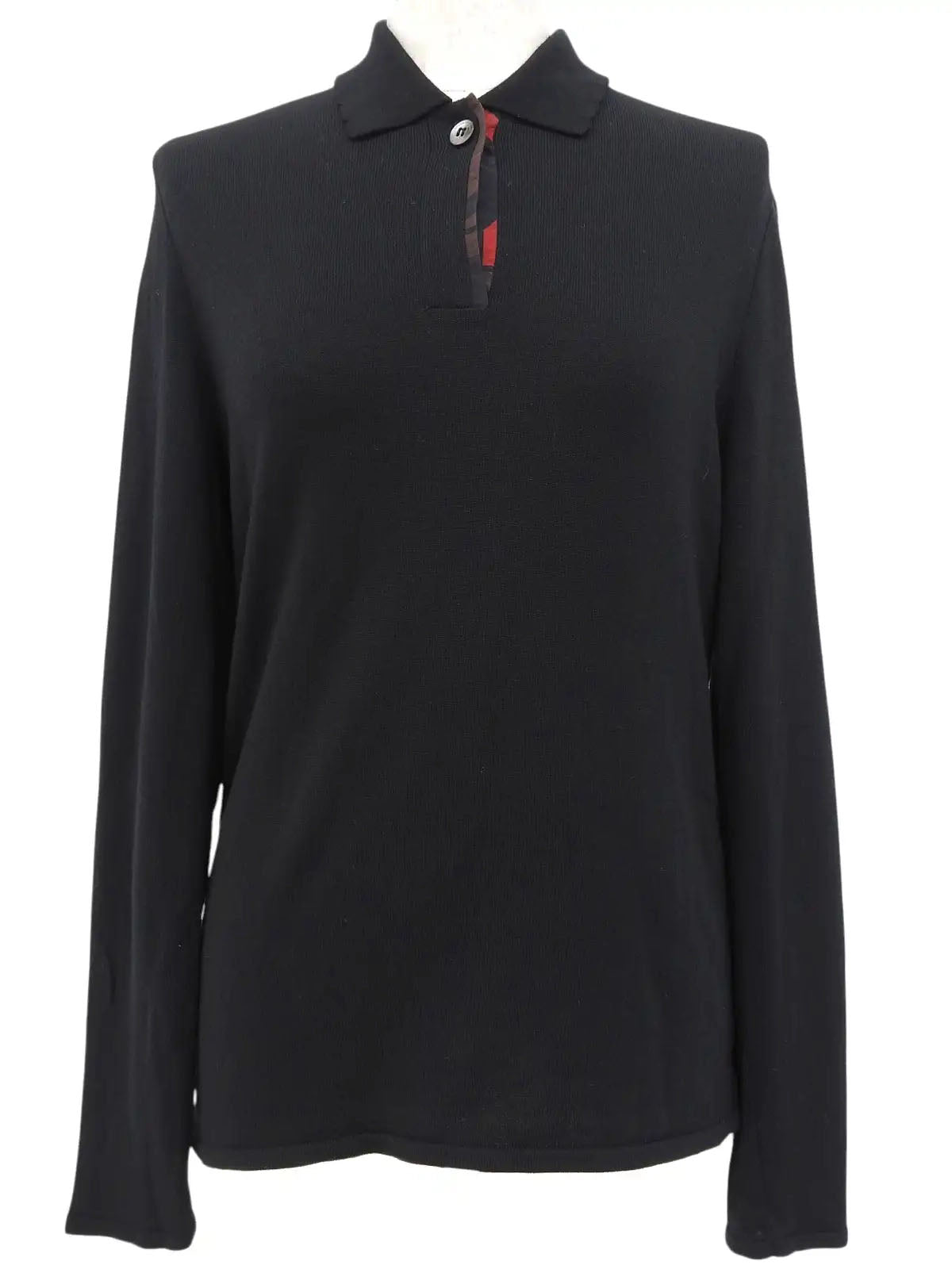Shell Logo Button Long Sleeve Polo Shirt in Black